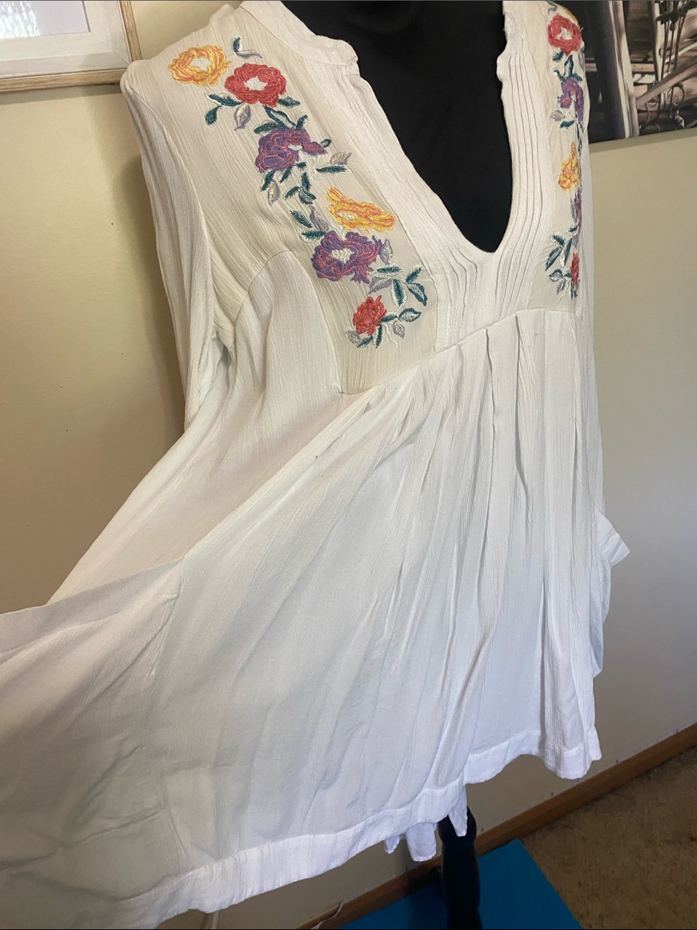 Free People Mia Boho Floral Embroidered White Dress Sz S 4-6 - Picture 2 of 9